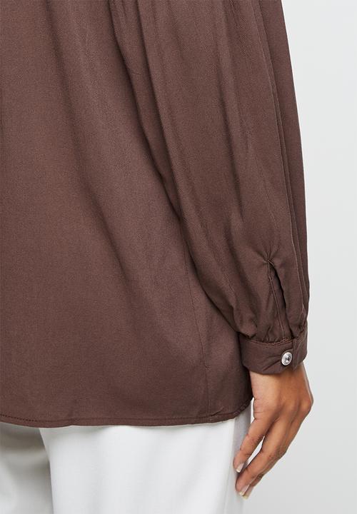 edit - Longline balloon sleeve blouse - brown