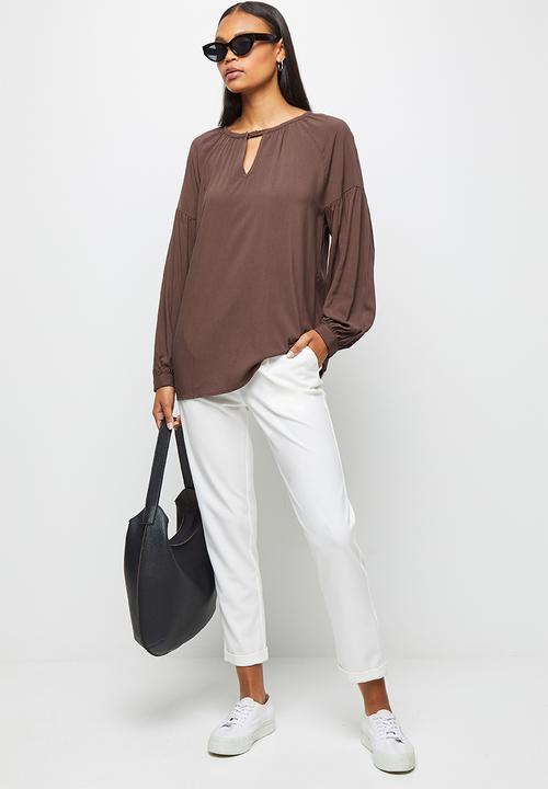 edit - Longline balloon sleeve blouse - brown