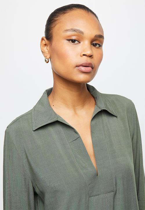 edit - Textured longline shirt - fatigue