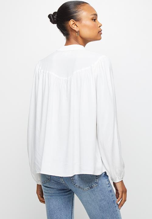 edit - Mandarin gauged neck shirt - milk