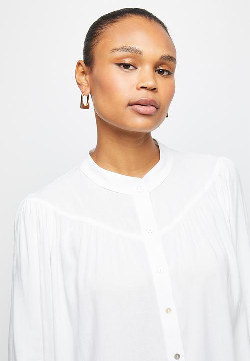 edit - Mandarin gauged neck shirt - milk
