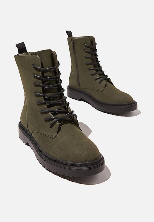 Cotton On - Freda combat lace up boot - khaki 