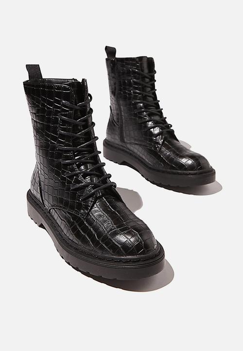 Cotton On - Freda combat lace up boot - blac