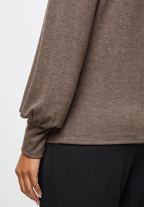 edit - Balloon sleeve texture tee - brown 