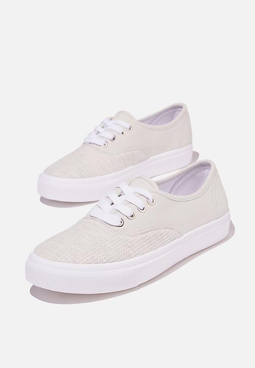 Cotton On - Jamie lace up plimsoll - grey waffle