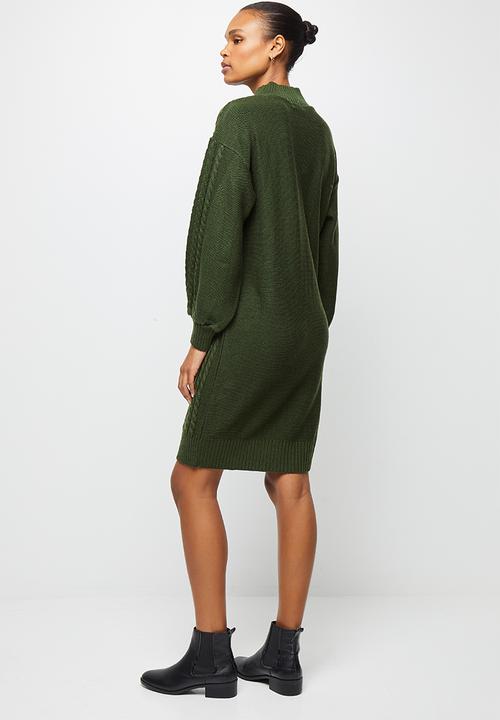 edit - Cable stitch balloon sleeve tunic - olive