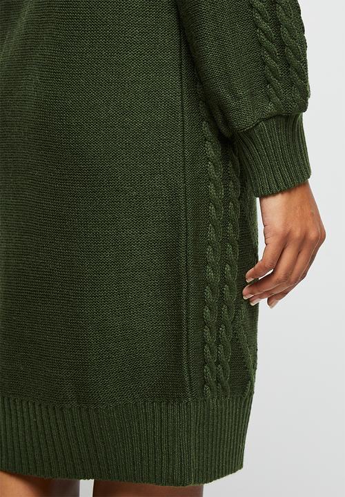 edit - Cable stitch balloon sleeve tunic - olive