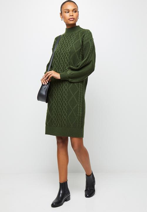 edit - Cable stitch balloon sleeve tunic - olive