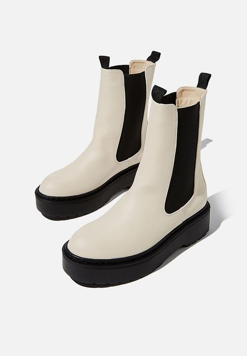 Cotton On - Max combat platform midi gusset boot - ecru 