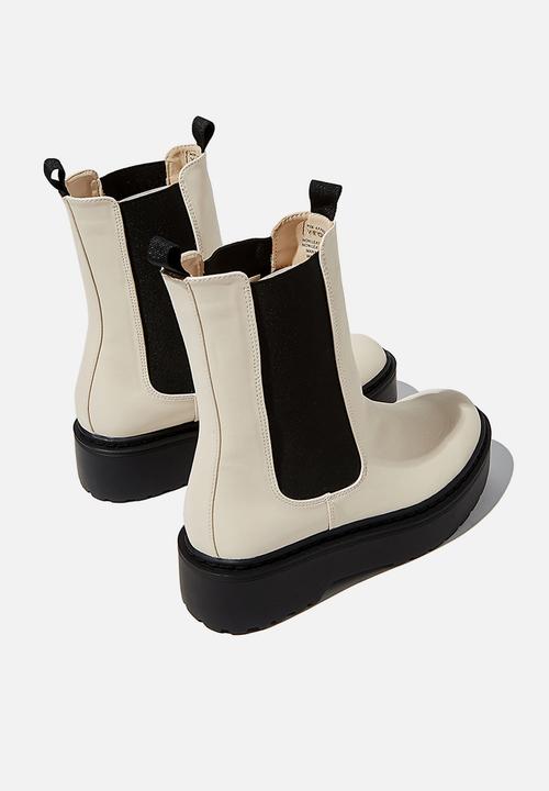 Cotton On - Max combat platform midi gusset boot - ecru 