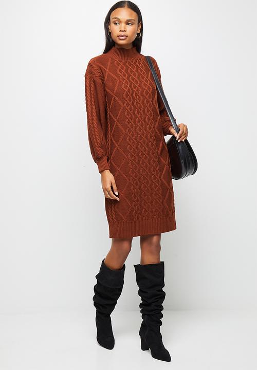 edit - Cable stitch balloon sleeve tunic - rust