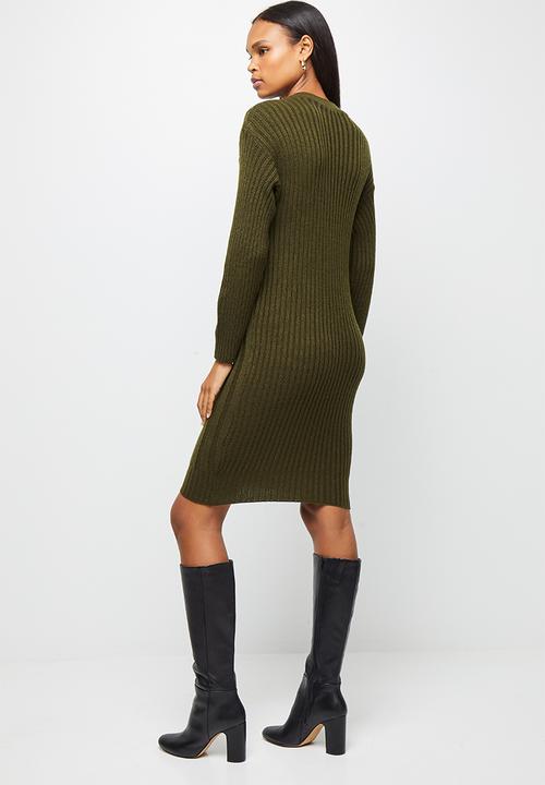 edit - Rib detail knitwear tunic - fatigue