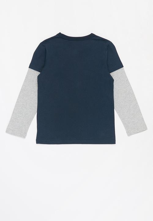 Pop Candy - Boys long sleeve dino tee - grey & navy 