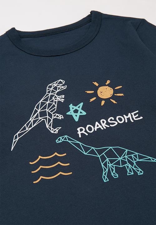 Pop Candy - Boys long sleeve dino tee - grey & navy 