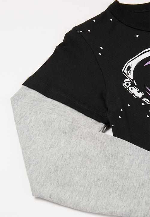 Pop Candy - Boys long sleeve space tee - grey & charcoal
