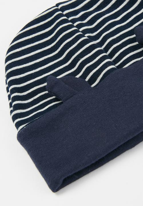 Pop Candy - Boys stripe beanie - navy & white