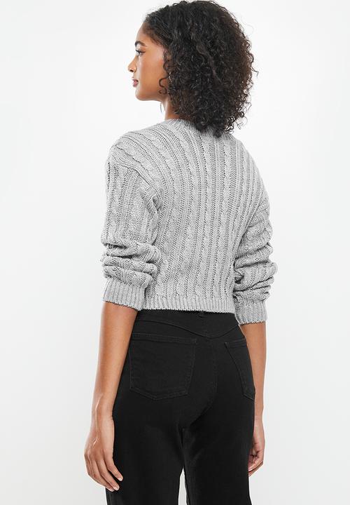 Blake - Cable knit crop top fitted - grey 