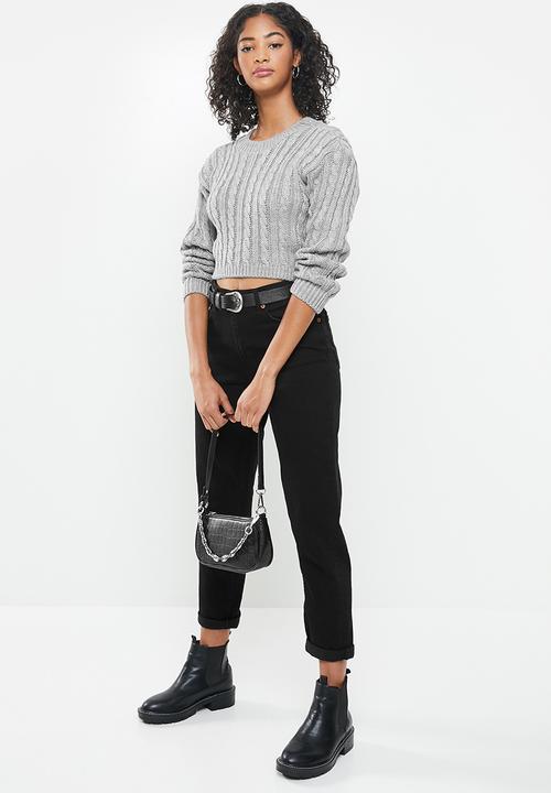 Blake - Cable knit crop top fitted - grey 