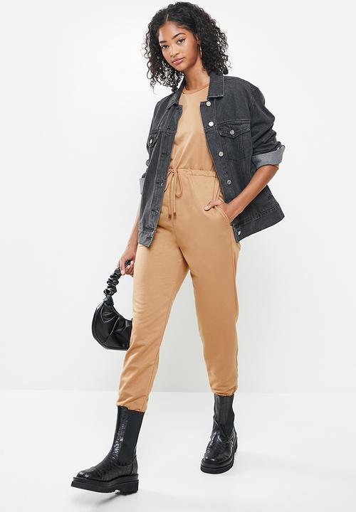 Blake - Fleece drawstring jumpsuit - camel