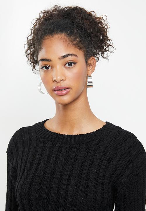 Blake - Cable knit crop top fitted - black