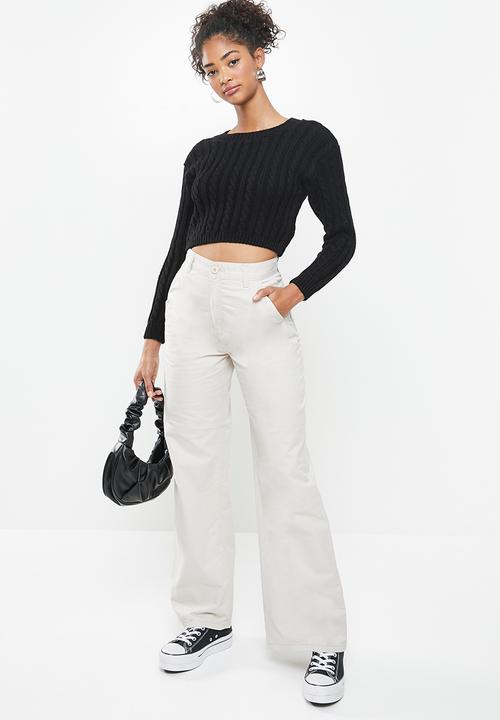 Blake - Cable knit crop top fitted - black