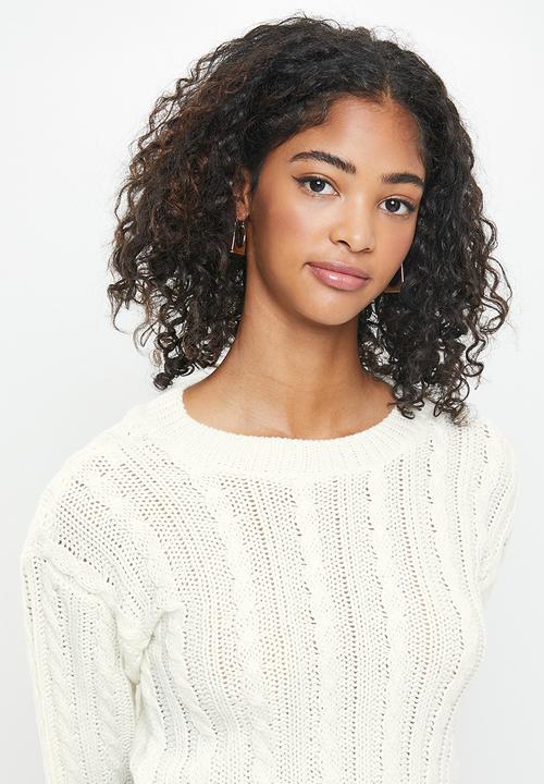 Blake - Cable knit crop top fitted - off white 