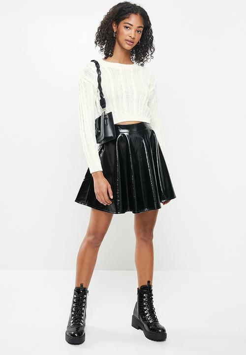 Blake - Cable knit crop top fitted - off white 