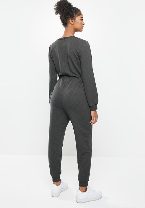 Blake - Fleece drawstring jumpsuit - charcoal