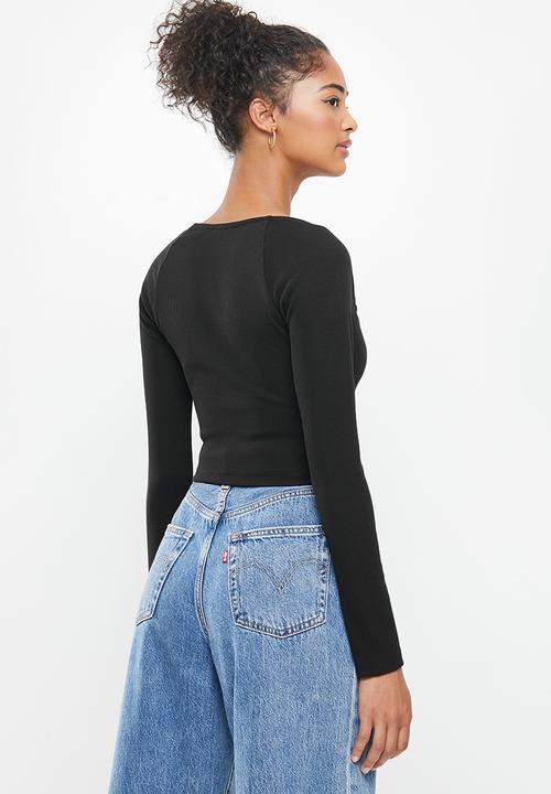 Blake - Sweetheart neckline crop top - black
