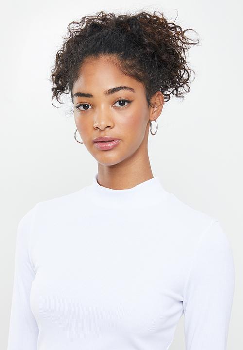 Blake - Rib turtleneck fitted crop top - white