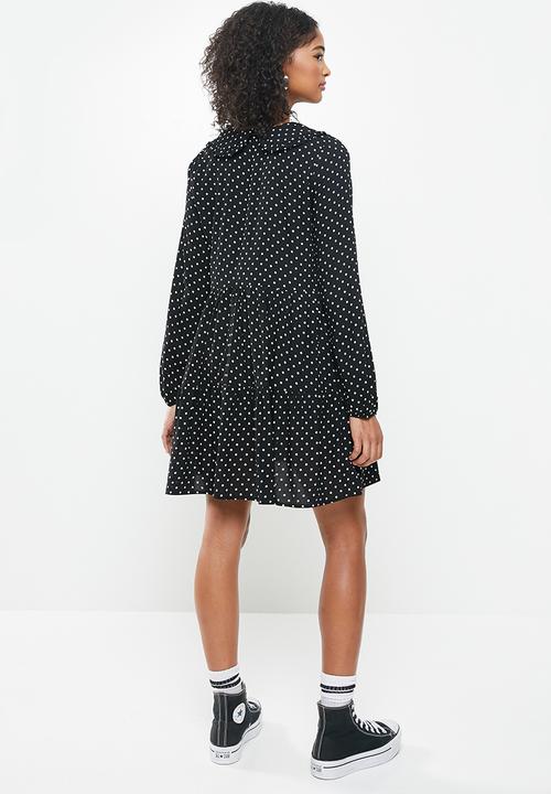 Blake - Combo peter pan collar tiered mini dress with self collar - black