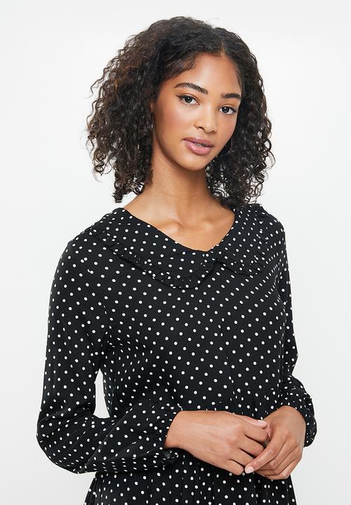Blake - Combo peter pan collar tiered mini dress with self collar - black