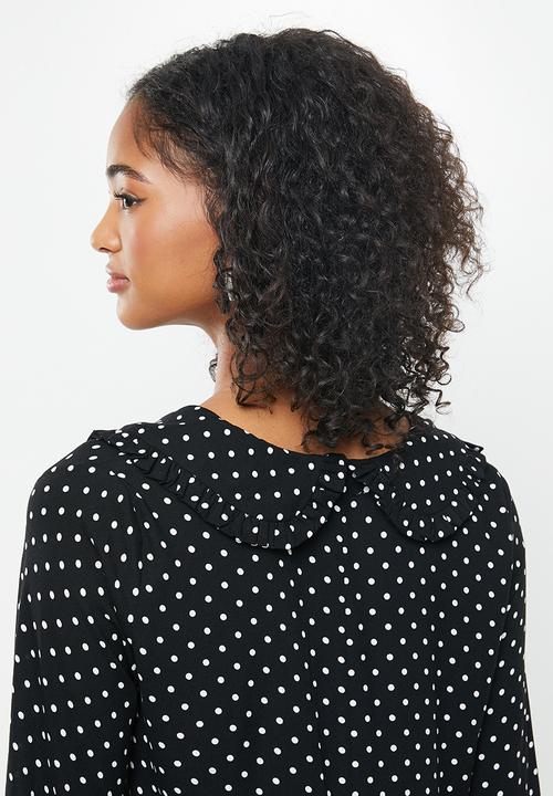 Blake - Combo peter pan collar tiered mini dress with self collar - black