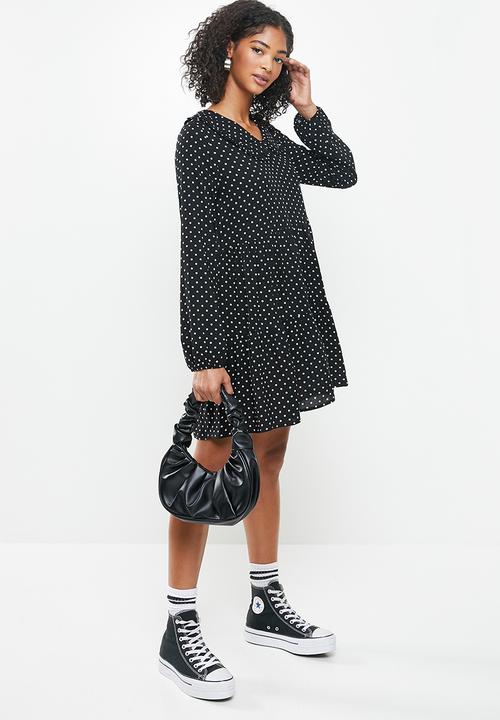 Blake - Combo peter pan collar tiered mini dress with self collar - black