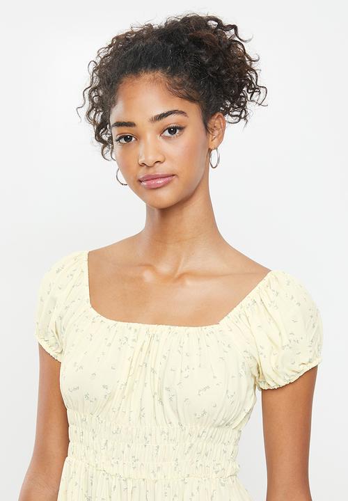 Cotton On - Woven frankie puff sleeve shirred fit and flare - yellow