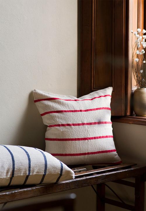 Barrydale Hand Weavers - Country cushion cover- stripes throughout - red & cream 