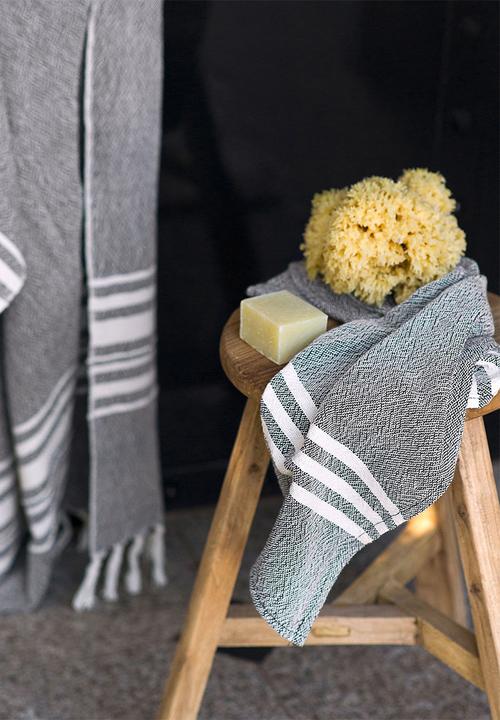 Barrydale Hand Weavers - Small contemporary towel - stripes on ends - charcoal