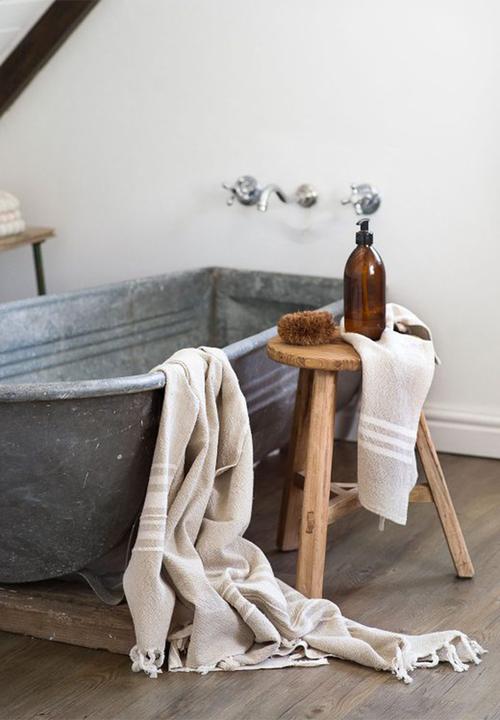 Barrydale Hand Weavers - Small contemporary towel - stripes on ends - stone