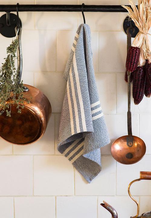 Barrydale Hand Weavers - Small contemporary towel - stripes on ends - indigo