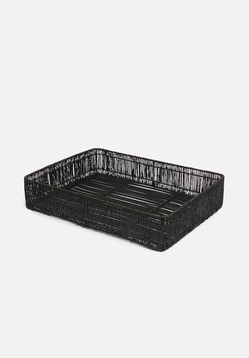 Sixth Floor - Mila tray with jute rim - black