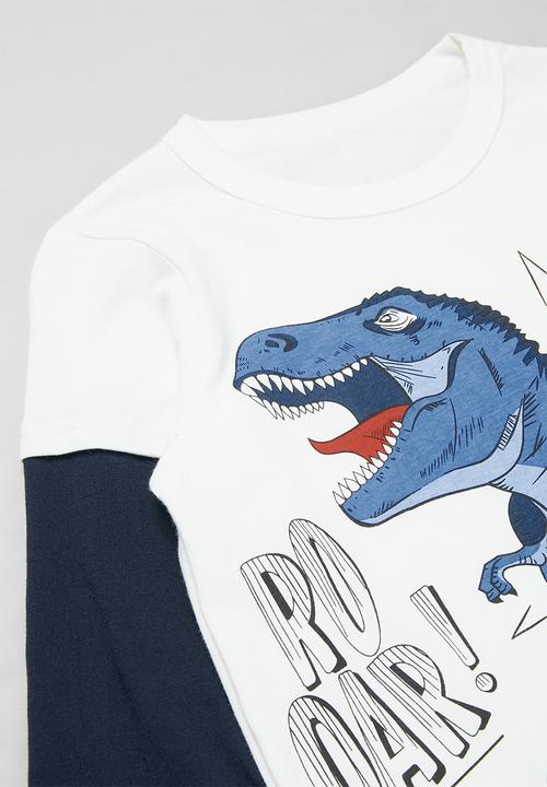Pop Candy - Boys dino print tee - white & navy