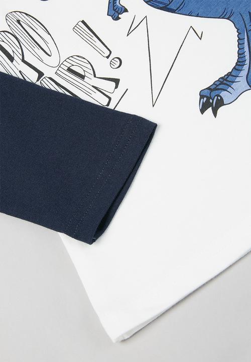 Pop Candy - Boys dino print tee - white & navy