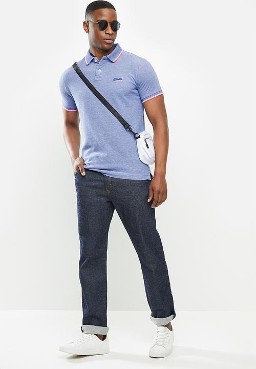Superdry. - Poolside pique short sleeve polo - blue