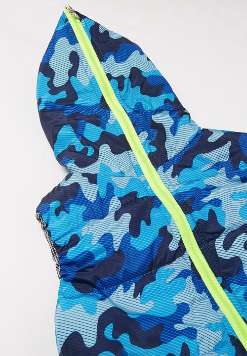 Pop Candy - Boys camo sleeveless bomber - blue & yellow 