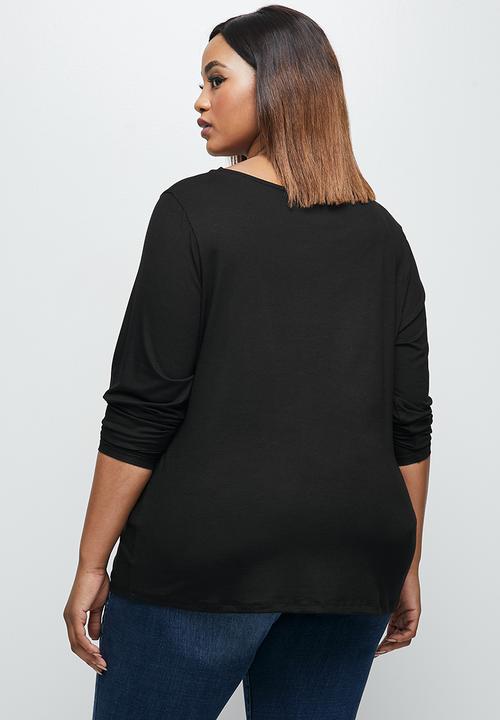 edit Plus - Long sleeve basic squareneck tee - black