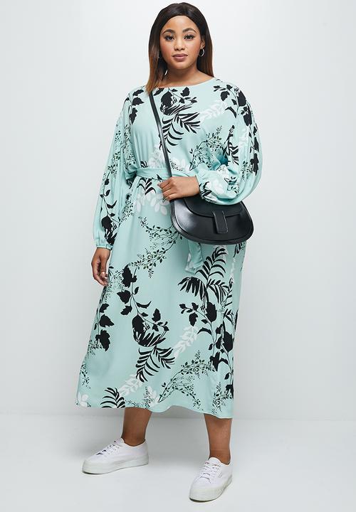 edit Plus - Long sleeve belted column dress - light blue
