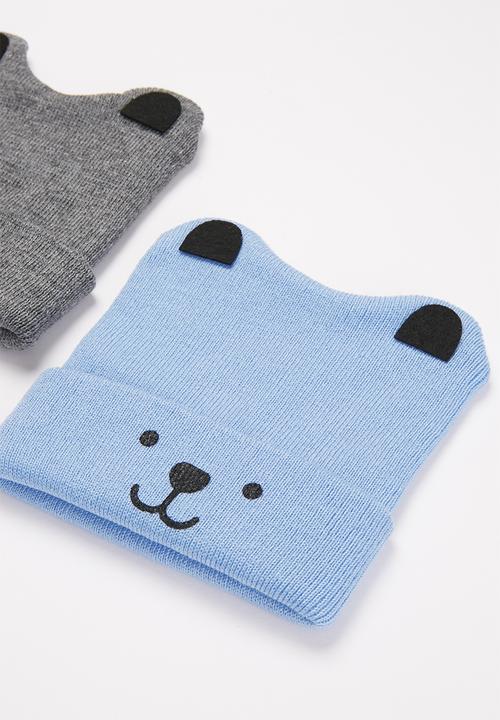 Pop Candy - Boys 2 pack character beanies - blue & grey 