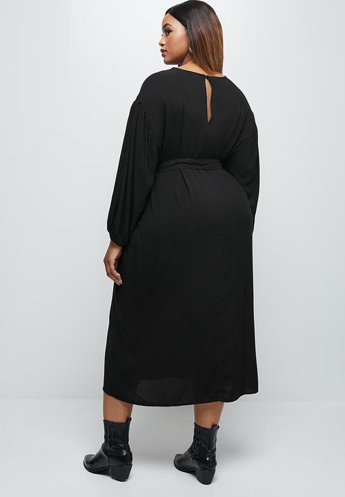 edit Plus - Long sleeve belted column dress - black