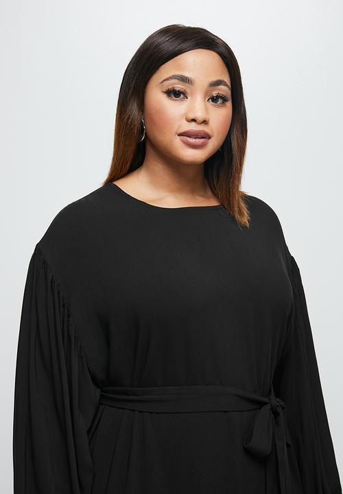 edit Plus - Long sleeve belted column dress - black