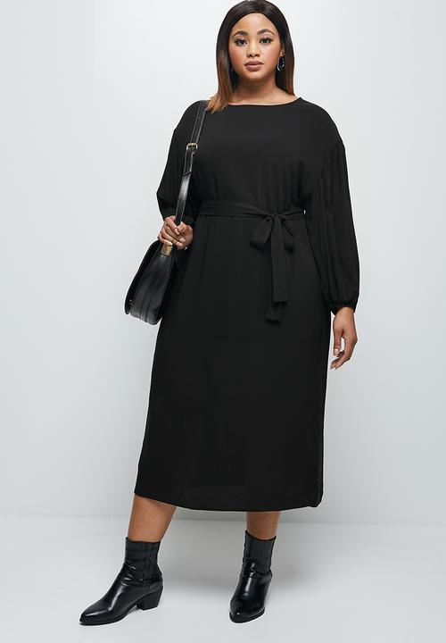 edit Plus - Long sleeve belted column dress - black